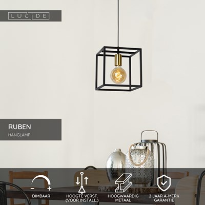 Lucide RUBEN - Hanglamp - 1xE27 - Zwart